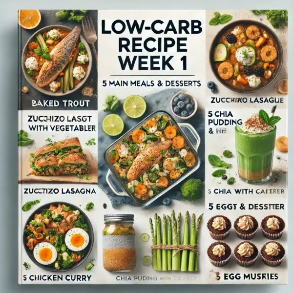Low-Carb Rezeptwoche 1 – 5 Hauptgerichte + Snacks inkl. Einkaufsliste